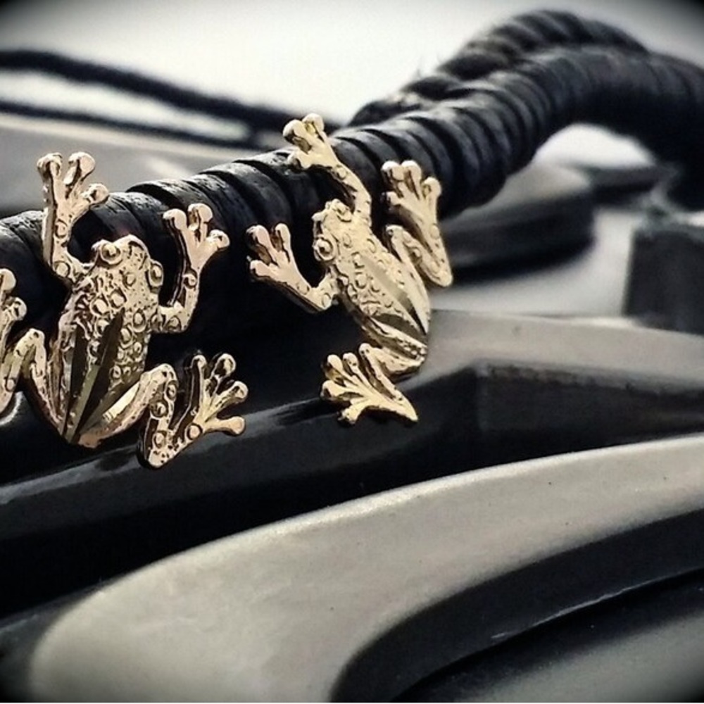 14k Solid Gold Frog Earrings - image 2